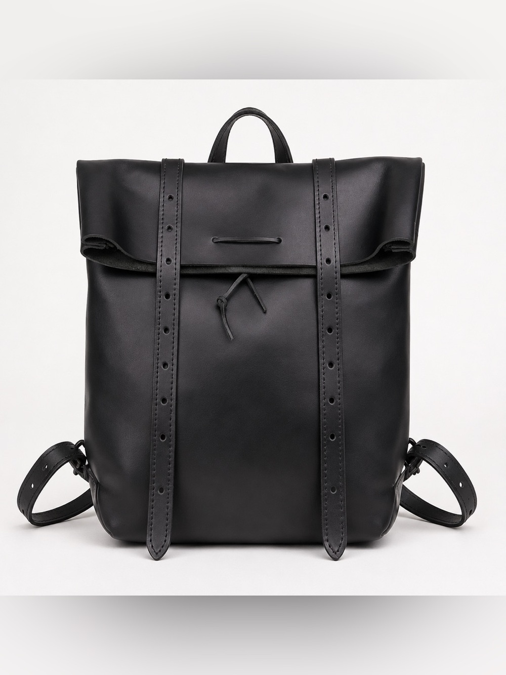 Mifland Black Leather Rolltop Backpack Made in USA Laptop Bag